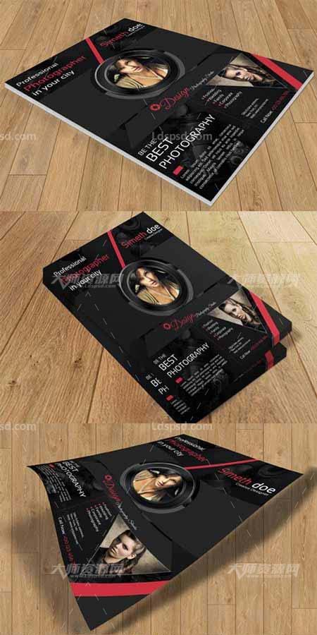 Photography Flyer V-135,酷黑风格的摄影行业传单模板